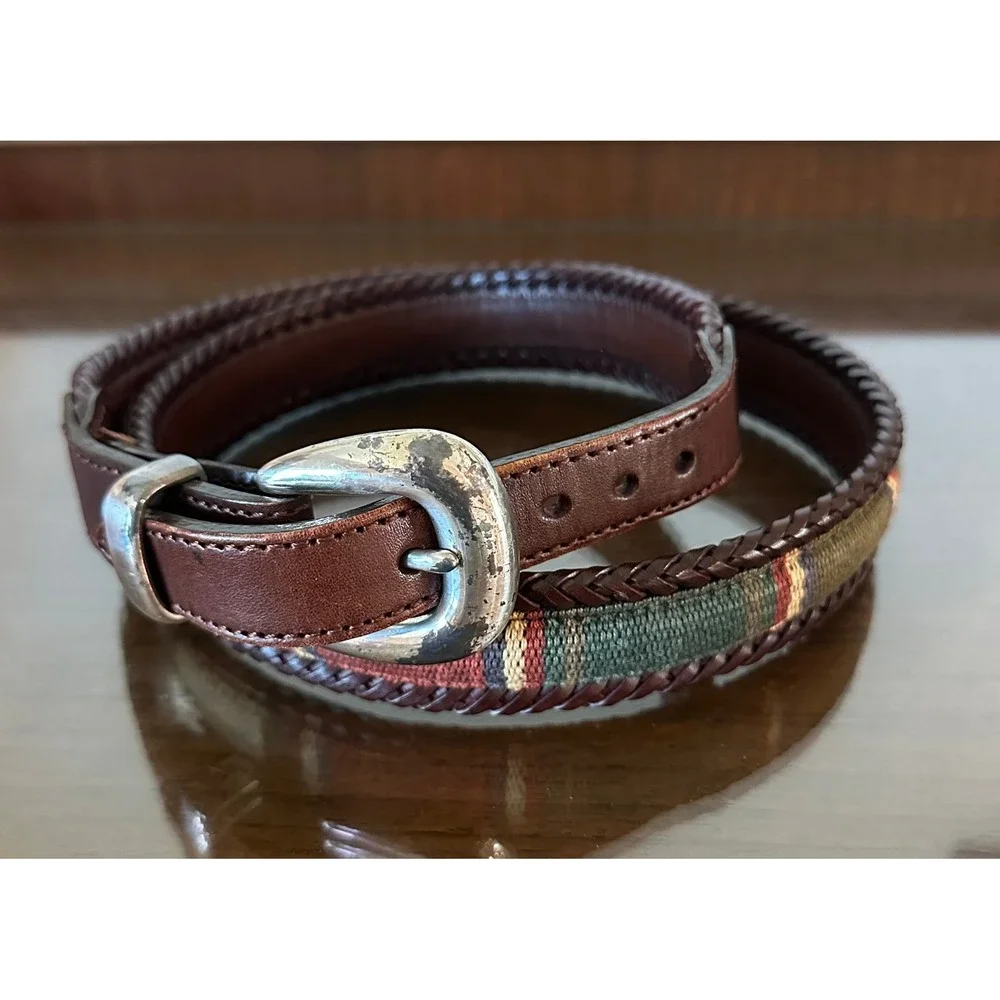 Vtg 90s Brighton Woven Leather Braided Belt Brown Western Striped Size 40 67506